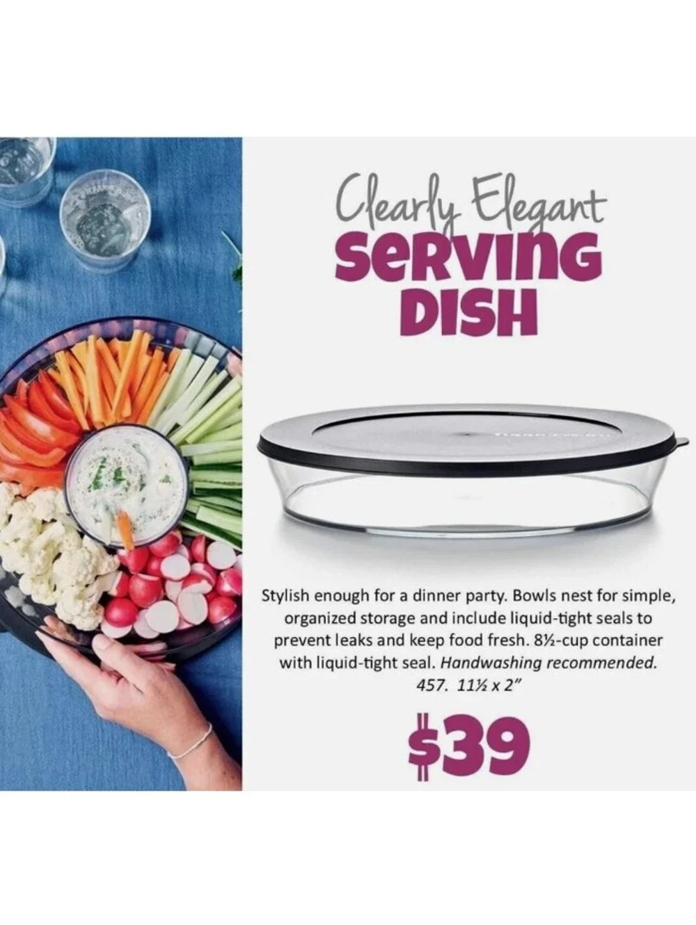 Tupperware Clearly Elegant 2L (8.3-cup) Serving Dish Bowl Large Shatterproof NEW